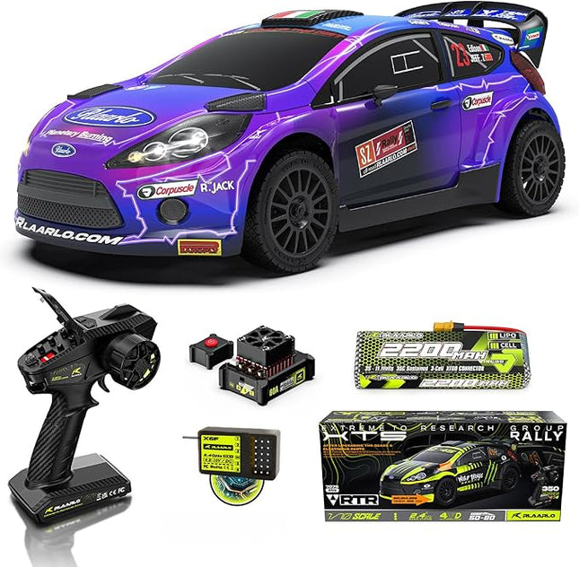 CROBOLL RLAARLO 1/10 Brushless Carbon Fiber RC Drift Cars for Adults with Gyro, Max 50 mph Fast RC Rally Car, 2.4Ghz All Terrain Remote Control Car 4x4 Hobby RTR RC Truck（Purple）