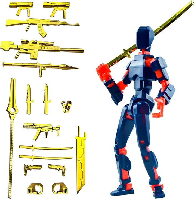 Assembly Completed T13 3D Printed Action Figures,Dummy 13 Robot 13 Movable N13 Action Figure, Lucky 13 Gift for Collectors Desktop Decorations for Game Lovers Toy (Metallic Orange + Metallic Weapon)