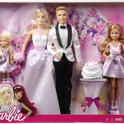 Barbie Wedding Set with Bride and Groom Dolls, Stacie, Chelsea and Accessories (Mattel DRJ88), Assorted Colour/Model