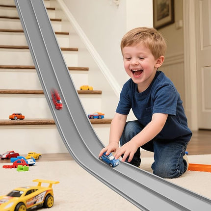 Flexible Race Track for Kids, 15ft Flex Tracks Compatible with Hot Wheels and Diecast 1/64th Cars, Roll Up Race Car Track for Kids Ages 3-12, Hot Wheels Track with Strong Suction Cups