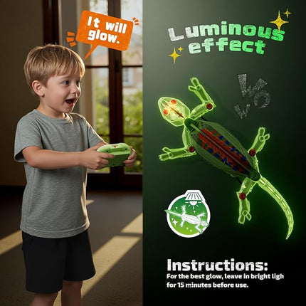 Glow-in-The-Dark Wall Climbing Chameleon, Remote Control Car Kids Toys with Rechargeable Indoor Wall Crawler Robot Geckos Toys Gifts for Boys & Girls Ages 3 & Up