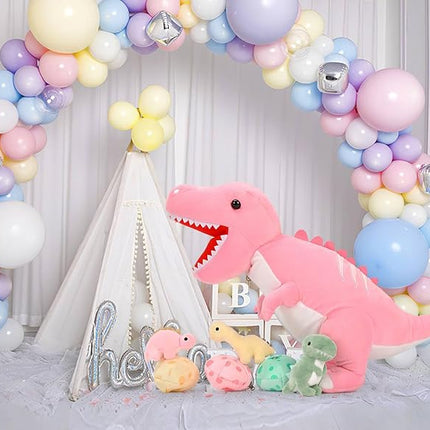 MorisMos Dinosaur Stuffed Animal with Babies,23.6'' Big Mommy Stuffed Dino T-rex with 3 Baby Dino Stuffed Toys & 3 Eggs Plush Inside Belly, Boy Girl Dinosaur Toys for Kids 3-5, Pink T-rex Toys Gift