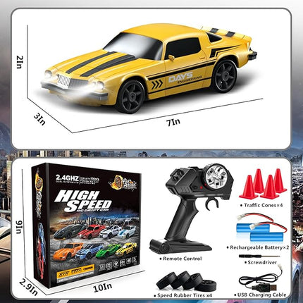 Remote Control Car RC Drift Car 2.4GHz 1:24 4WD 15KM/H High Speed Racing Sport Car with LED Lights Drifting Tire Racing Sport Toy for Adults Boys Girls Kids Gift 2Pcs Rechargeable Batteries