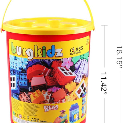 burgkidz 214-Piece Large Building Blocks for Toddlers with Storage Bucket – Big Bricks Compatible with Major Brands – STEM Educational Toys for Kids Ages 2-6, Boys & Girls (Classic Colors)