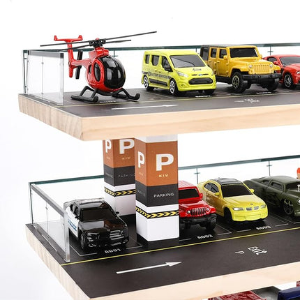 Display Case for Hot Wheels & Matchbox, 1/64 Scale Diecast Toy Car Storage, Parking Garage Diorama - Freestanding Storage with 4 Levels 24 Spots Maximum 40 Cars