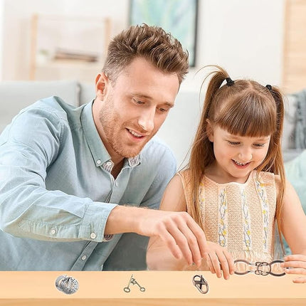 Brain Teaser Puzzles with Plastic Box,4 Pieces Metal Cast Puzzle Games Toys for Kids and Adults IQ Test,IQ Educational Box for Teens