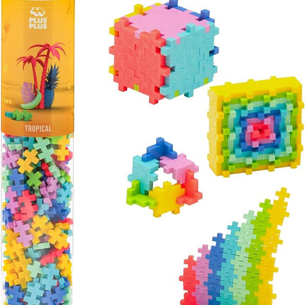 PLUS PLUS 240 Piece Interlocking Building Blocks for Kids, Open Ended Connecting Toys, STEM Bin Classroom Mini Manipulatives - Tropical Mix Play Tube