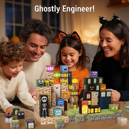 Magnetic Blocks -137PCS Lights Halloween Building Blocks,World Magnetic Tiles Kids Build Cubes 3+,STEM Toys for 3-5 4-8 5-7 Year Old Boys,Sensory Creative Activities Birthday Gift