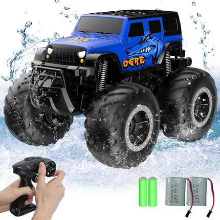 STEMTRON Amphibious Remote Control Car Toys for Boys 2.4GHz 1:16 All Terrain Off-Road RC Car Waterproof RC Monster Truck Kids Pool Toys Remote Control Boat Gifts for Kids Boys