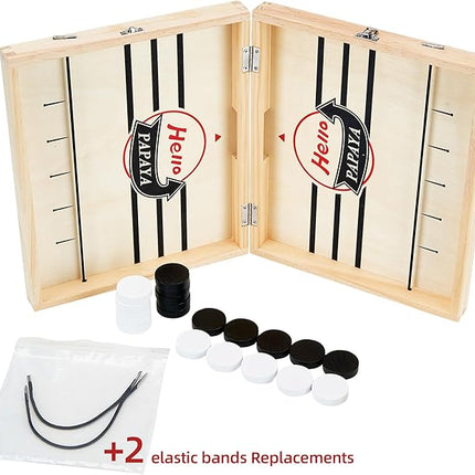 Foldable Fast Sling Puck Game with Chess Board and Checkers Board, Tic Tac Toe. Wooden Air Hockey Family Night,Table Games Gifts for Adults and Kids