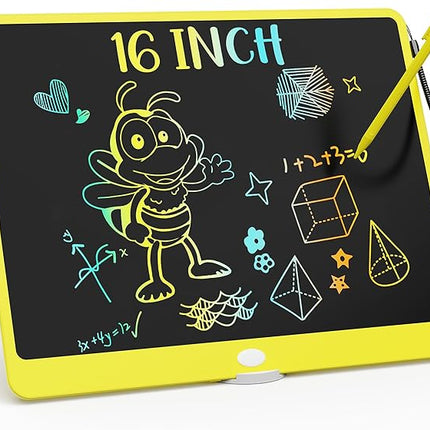 KOKODI LCD Writing Tablet, 16 Inch Colorful Toddler Doodle Board Drawing Tablet, Erasable Reusable Electronic Drawing Pads, Educational and Learning Toy for 3-6 Years Old Boy and Girls(Yellow)