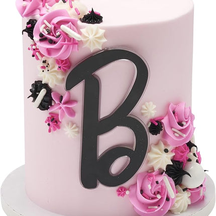 Barbie Cake Toppers | 2 Pack | Large Barbie B and Silhouette Cake Decorations, Pink and Black Ready To Use Toppers, Food Safe