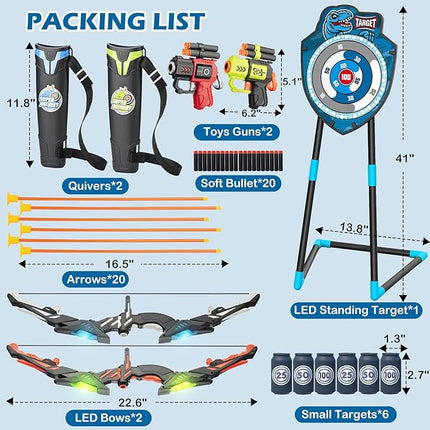 LED Standing Target Archery Set with Bow & Arrows for Kids 4-12 Years Old, Outdoor Sports Toy Gift for Boys & Girls (Blue/Green)