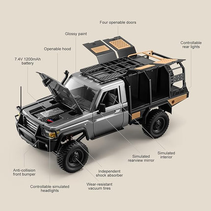 1/12 Scale RC Crawler, MN-82S Remote Control Car, 2.4GHz 4WD Off Road Rock Crawler Vehicle with Lights, DIY Land Cruiser Pickup Truck Toy for Adults