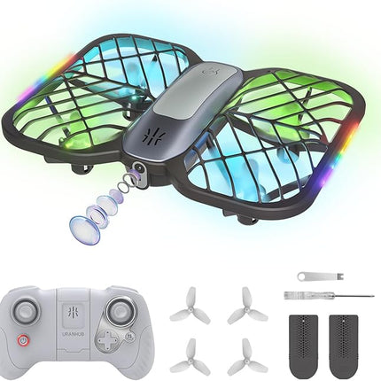 UranHub Drones for Kids 8-12, RC Drone with 720P HD FPV Camera,5 Lighting Modes/2 Batteries/3D Flip/3-Speed/Propeller Protection Cover, Cool Toys Gift for Kids and Beginners(Dark Brown)