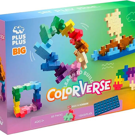 PLUS PLUS Learn to Build Big, Building Toys Set for Toddlers and Preschoolers, Stem Toys for 3+ Year Old, 60 Interlocking Blocks - Colorverse