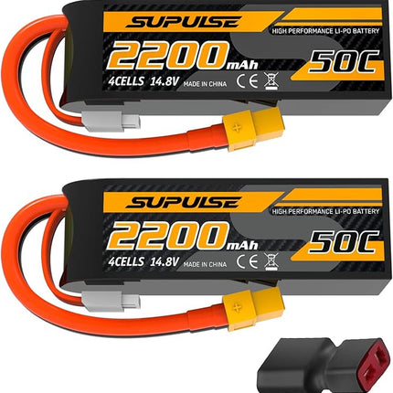 SUPULSE 4S Lipo Battery 14.8V 50C 2200mAh with XT60 Plug T Plug Soft Case Battery for RC Airplane Helicopter RC Boat RC Car Truck(2 Packs)