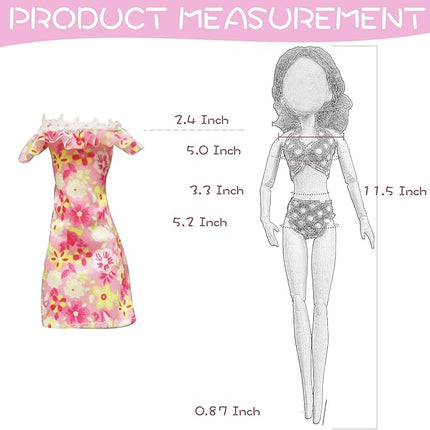 20 Pcs Doll Clothes and Accessories Handmade 3 Sequins Dresses 4 Fashion Dresses 3 Tops and Pants Casual Outfits 10 Shoes for 11.5 inch Girl Dolls in Random