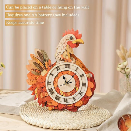3D Wooden Puzzles for Adults Chicken Clock - Model Building Kit ‌‌Hen Clock Puzzle Creative Craft Gift Home Deco for DIY Enthusiasts, Brain Teaser Building Set Birthday Gifts