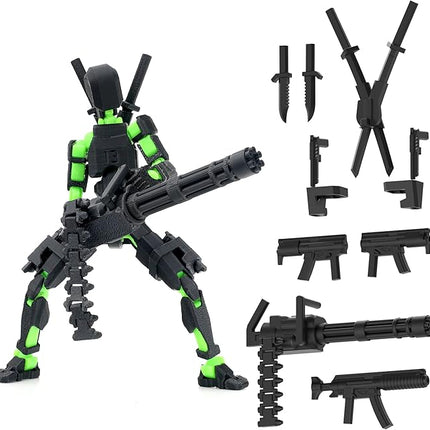 Gatling Gun T13 Titan 13 Action Figure Set【Assembled】, Robot Action Figure 3D Printed robo 13 Action Fidget Toys Dummy Figure Articulated, Lucky 13 for Collectors Desktop Decorations (Black-Green)