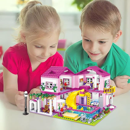 Pink Summer Pool Villa Building Block Set Friends Construction Educational Toy 1018 Pieces Gifts for Girls Teens Kids Adults Ages 6+