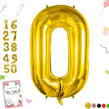 Smlpuame 40 inch Number Balloon 0-9 Gold Large Number 0 Balloons,Digital Balloons for Birthday Party Celebration Decorations Supplies, Helium Foil Number Balloons for Wedding Anniversary