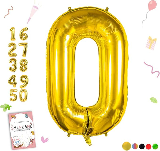 Smlpuame 40 inch Number Balloon 0-9 Gold Large Number 0 Balloons,Digital Balloons for Birthday Party Celebration Decorations Supplies, Helium Foil Number Balloons for Wedding Anniversary