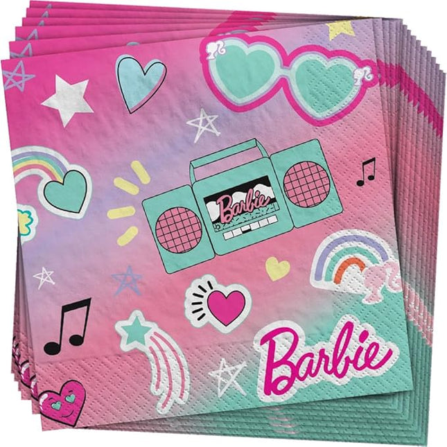 Multicolor Barbie Dream Together Beverage Napkins (5" x 5") Pack Of 16 - Adorable & Elegant Design, Soft & Absorbent Paper Napkins - Ideal For Themed Parties, Events & Everyday Use