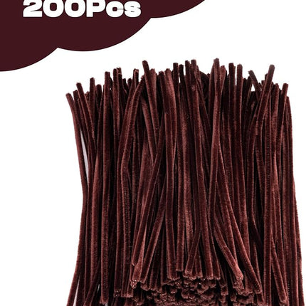 Caydo 200 Pieces Brown Pipe Cleaners Craft Chenille Stems for DIY Art Creative Crafts Party Decorations (12 Inch x 6 mm)