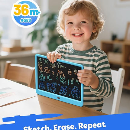 TEKFUN LCD Writing Tablet for Kids Boys Toys, 12 Inch Erasable Doodle Board Colorful Doodle Pad, Mess Free Coloring Board Games Toys Gifts for Toddlers Boys Adults (Blue)