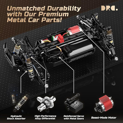 DEERC 1:14 Crawler RC Car, 48Kph High Speed RC Truck with LED Headlight for Boys Aldult, Offroad 4x4 2.4Ghz Remote Control Car, Monster Truck Toy, 2 Batteries, 40 Mins Running Time