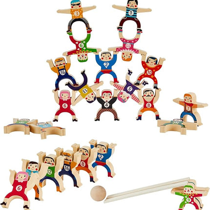 Wooden Stacking Toys,16Pcs Circus Hercules Acrobatic Troupe Interlock Toy,Balancing Building Blocks Game Toddler Puzzle Toys,for 3 4 5 6 Years Old Kids Adults