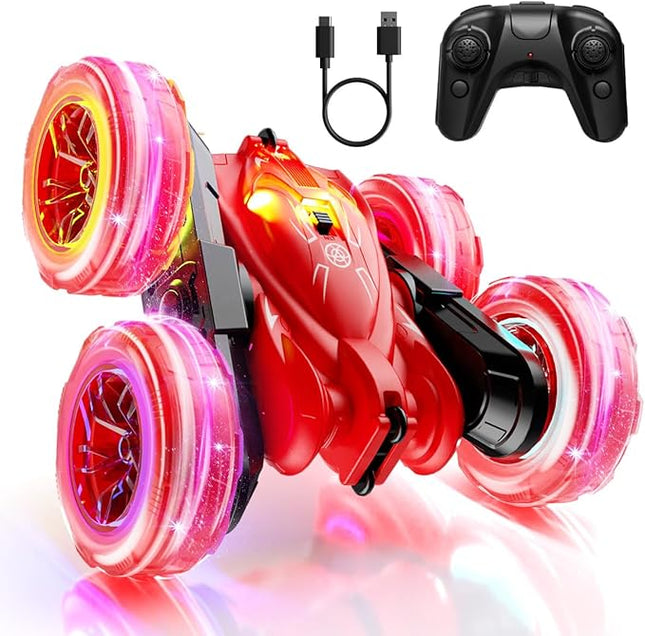 Remote Control Car, Rechargeable RC Cars Fast Direct Charging Car with Colorful Light, Double Sided 360° Flips RC Stunt 2.4Ghz 4WD All Terrain Race Cars Toys Xmas Gift present for Boys Girls Aged 3-12
