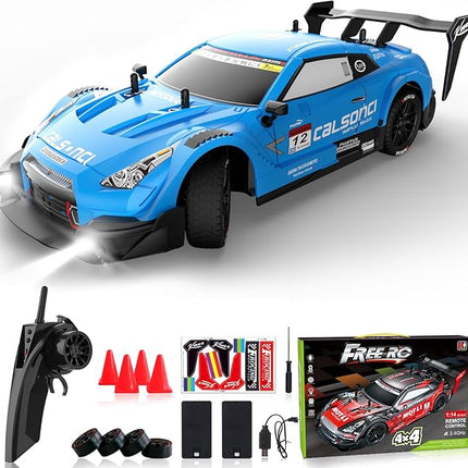 Remote Control Car RC Drift Car 1:16 Scale 4WD RC Vehicle with LED Lights 2.4GHz 30km/h RTR High Speed Racing Sport Toy for Adults Boys Girls Kids Gift 2Pcs Rechargeable Battery