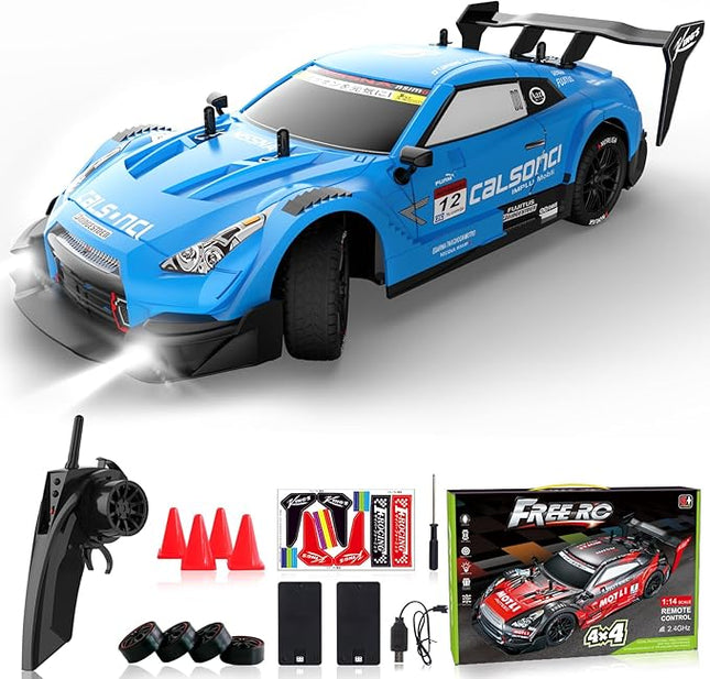 Remote Control Car RC Drift Car 1:16 Scale 4WD RC Vehicle with LED Lights 2.4GHz 30km/h RTR High Speed Racing Sport Toy for Adults Boys Girls Kids Gift 2Pcs Rechargeable Battery