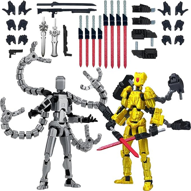 2PCS T13 Action Figure Already Assembled, 3D Printed Multi-Jointed Movable Robot 13 Action Figures Desktop Decorations for Game Lovers Toy, for Collectors Desktop Decorations (Gray Yellow)