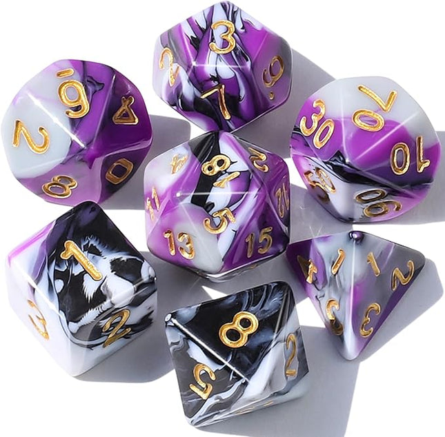 CiaraQ DND Polyhedral Dice Set for Dungeons and Dragons RPG MTG Role Playing Table Games-with 1 Dice Pouch (Purple+Black+White)