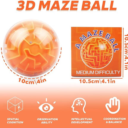 Amaze 3D Memory Sequential Maze Ball Puzzle Toy Gifts for Kids Adults - Challenges Game Lover Tiny Balls Brain Teasers Game (Orange)