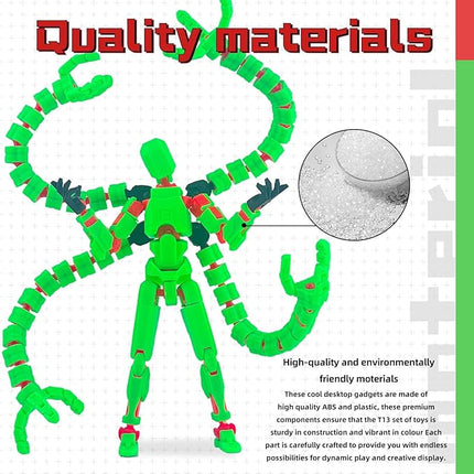 Assembly Completed T13 Action Figure,T13 Action Figure Multi-Jointed Movable,Ultimate Desktop Decor for Lovers t-13 Movability 3D Printed Toys (Green, 5.5in)