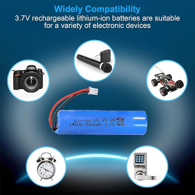 14500 Rechargeable Battery, 3.7V 500mAh Li-ion Battery XH-2 Pin Plug with USB Charger Cable for Flashlights, Electric Toys, DIY Battery Pack, Bluetooth Speakers