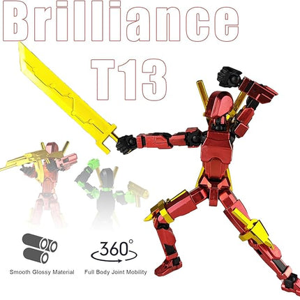 Assembly Completed T13 3D Printed Action Figures,Robot 13 Movable N13 Action Figure,Gift for Collectors Desktop Decorations for Game Lovers Toy (A-Metallic Green) (Black Red)