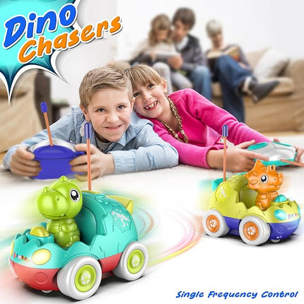 Remote Control Car for Toddlers Toddler Toys for 18+Months RC Cars with LED Lights & Music Dinosaur Toy for Kids 2 3 4 5 Years Old Birthday Gifts for 3+ Year Old Girls Boys -2 Pack