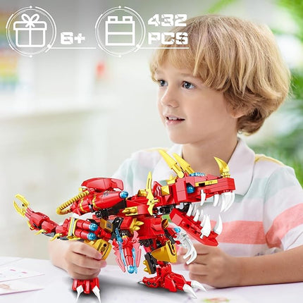 Dinosaur Building Blocks 2 in 1 Transforming Mech, Cpmpatible with Lego Dinosaur Sets, 432 PCS Dinosaur Mech STEM Toys for Boys Ages 6-12, Dinosaur Toy Gift for Christmas & Birthday