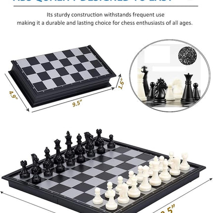 Magnetic Travel Chess Set - 9.5 Inches Small Chess Folding Board Games, Foldable & Portable Gifts Classic 2-Player Strategy Family Games Educational Toys for Teens and Adults