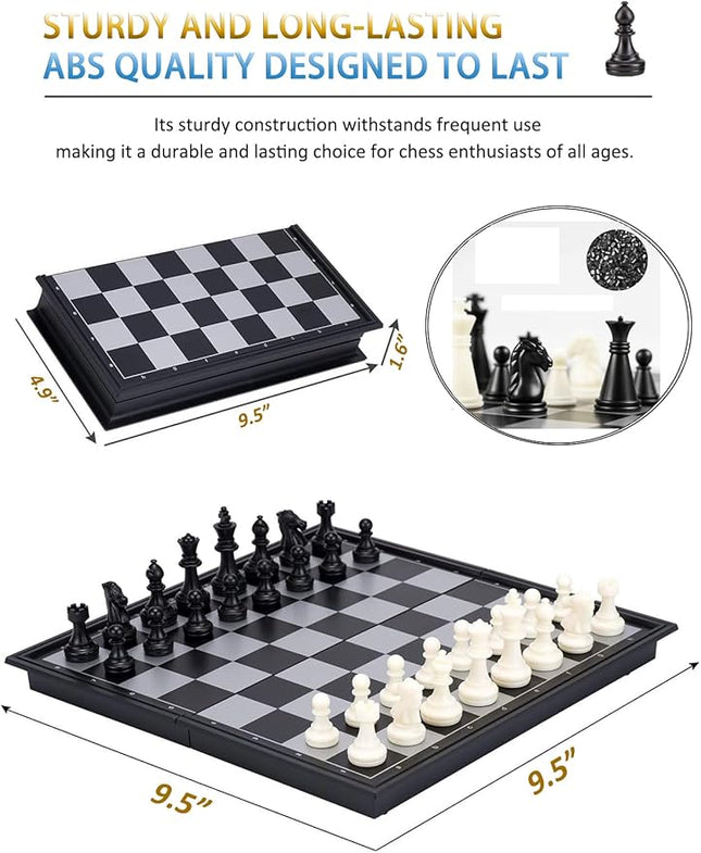 Magnetic Travel Chess Set - 9.5 Inches Small Chess Folding Board Games, Foldable & Portable Gifts Classic 2-Player Strategy Family Games Educational Toys for Teens and Adults