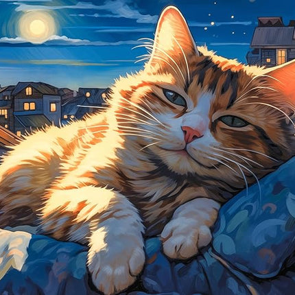 100 Piece Puzzles for Kids, Sleepy Cat 100 Piece Puzzles for Adults, Side Lying Cat Puzzle Cozy Scene Puzzle, Cute Kitten Jigsaw Puzzles 100 Pieces for Seniors Teens Kids Ages 6-10