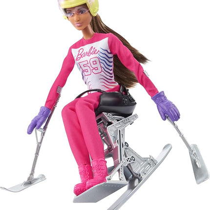 Barbie Careers Doll & Accessories, Winter Sports para Alpine Brunette Skier Doll Wearing Removable Outfit with Sit Ski, Poles & More
