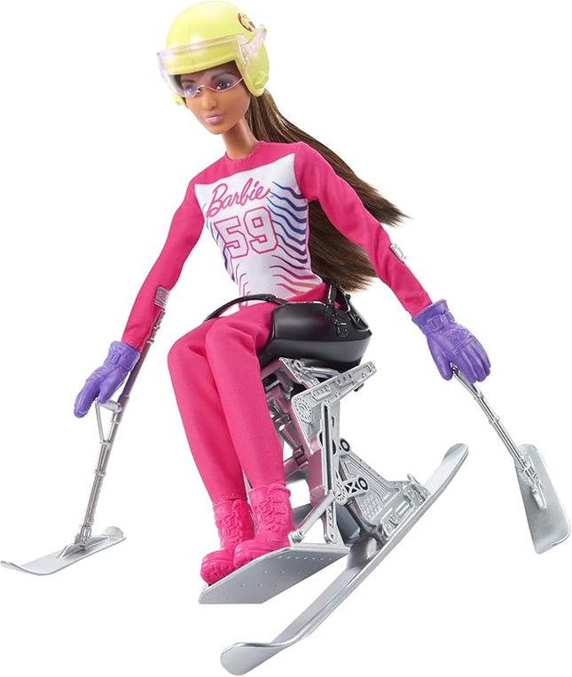 Barbie Careers Doll & Accessories, Winter Sports para Alpine Brunette Skier Doll Wearing Removable Outfit with Sit Ski, Poles & More
