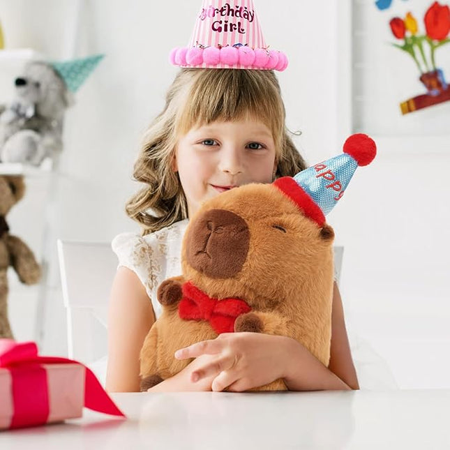 Ditucu Cute Capybara Plush with Happy Hat Red Bow Soft Capybara Stuffed Animal Plushies Toys for Birthday Gifts Party Decoration for Kids Brown 9 inch