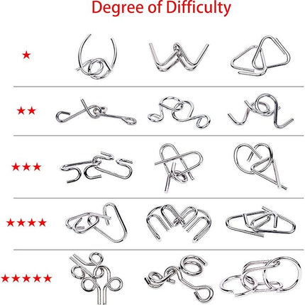 Ahyuan 15 Pieces IQ Test Mind Game Toys IQ Toys Brain Teaser Metal Wire Puzzles Magic Trick Toy Metal IQ Puzzle for Kids and Adults